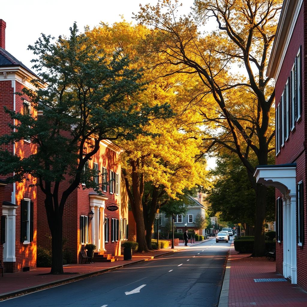 A colonial Williamsburg street in autumn light